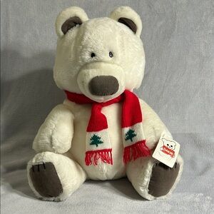 Dakin White Plush Bear with Red Scarf Vintage 80’s Christmas